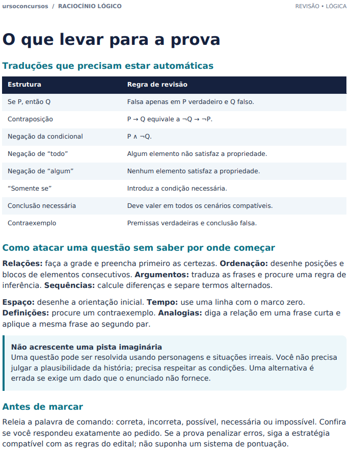 Raciocínio Lógico: revisão para a prova