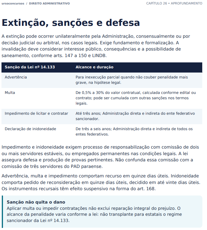 Direito Administrativo: extinção, sanções e defesa