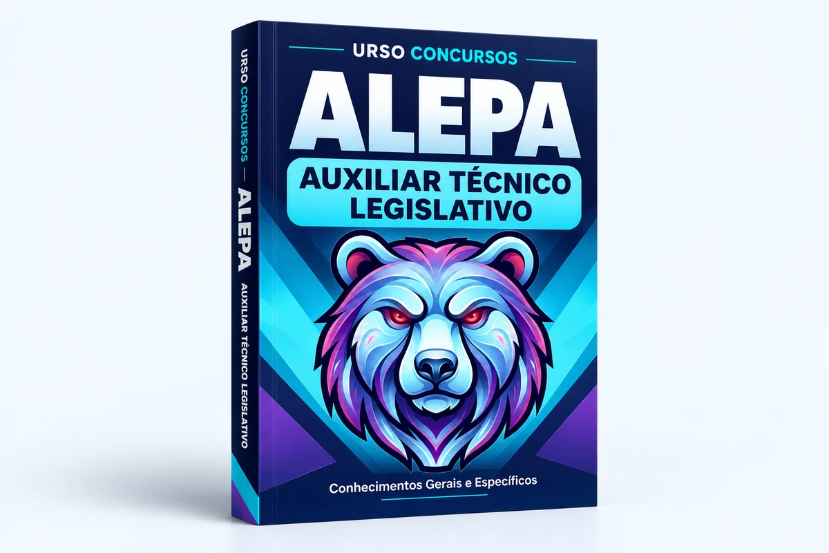 Ilustração 3D da apostila UrsoConcursos ALEPA — Auxiliar Técnico Legislativo